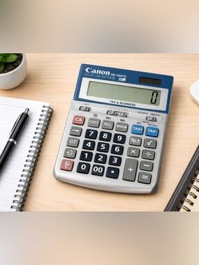 Canon HS-1200TS 12 Digit Desktop Calculator Tax & Business Solar Battery Gray